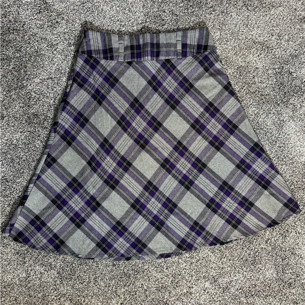 Plaid A-Line Skirt - Gray and Purple